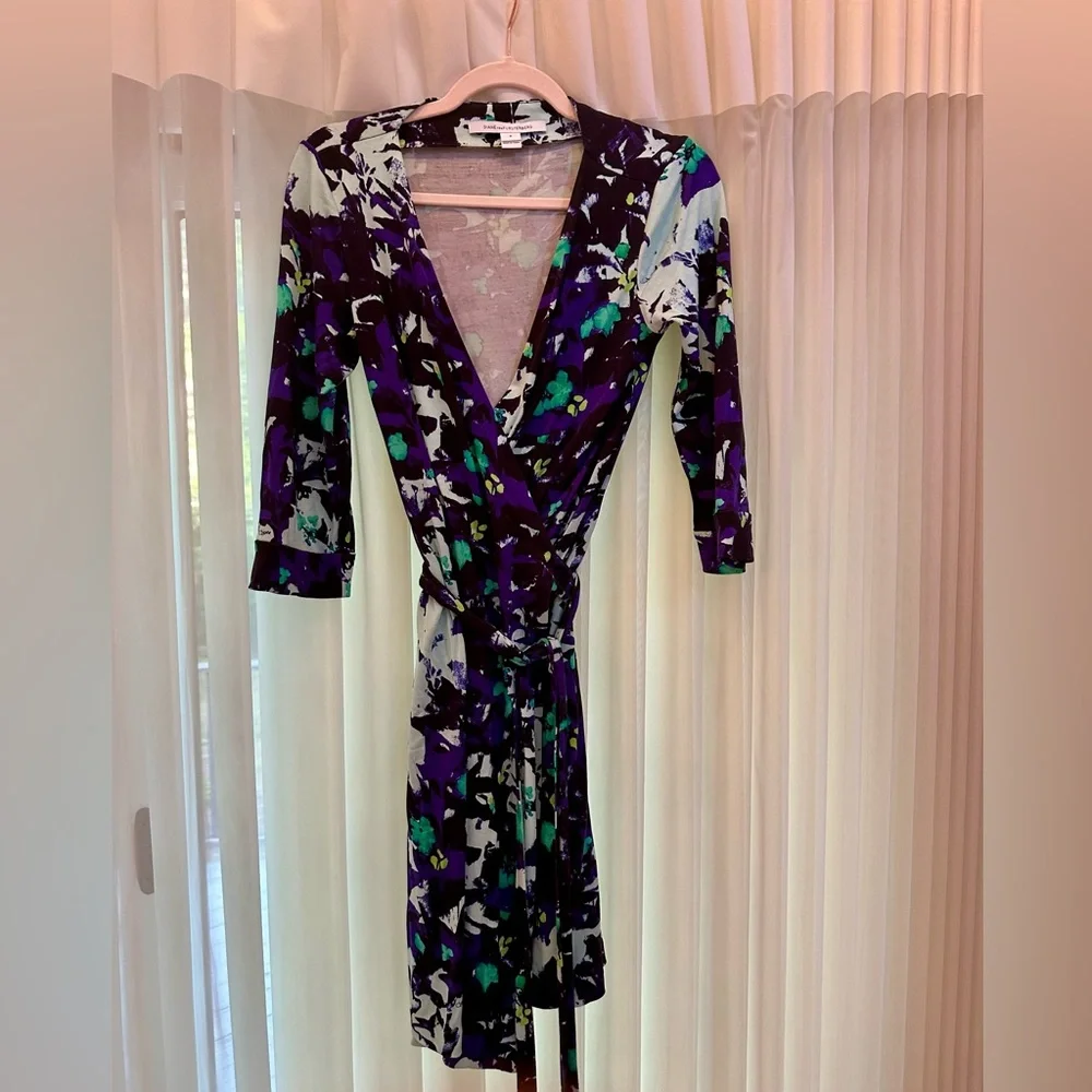 Diane Von Furstenberg Floral Long Sleeve Dress - Blue and Green - Picture 7 of 9